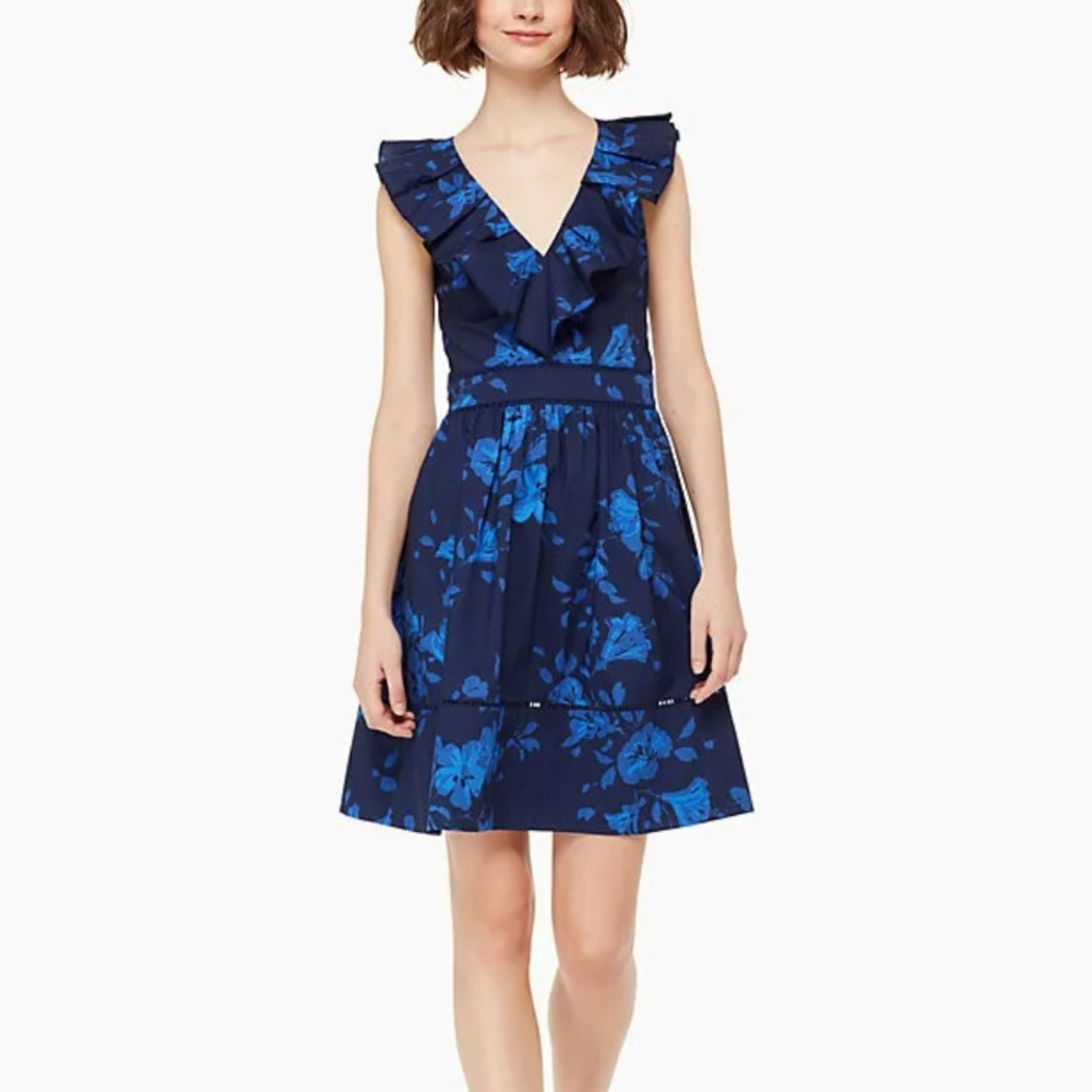 kate spade hibiscus ruffle neck dress